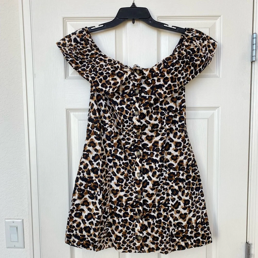 Leopard print off shoulder dress. - Picture 1 of 8